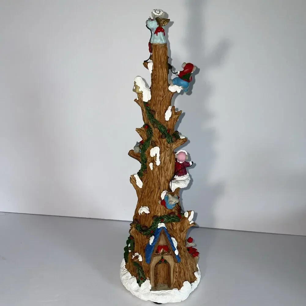 Vintage Christmas Mouse Family Pencil Tree House Musical and Lighted